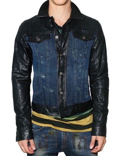 John Galliano, JOHN GALLIANO MEN'S VINTAGE LEATHER/DENIM JACKET - SIZE EU 46 US SMALL
