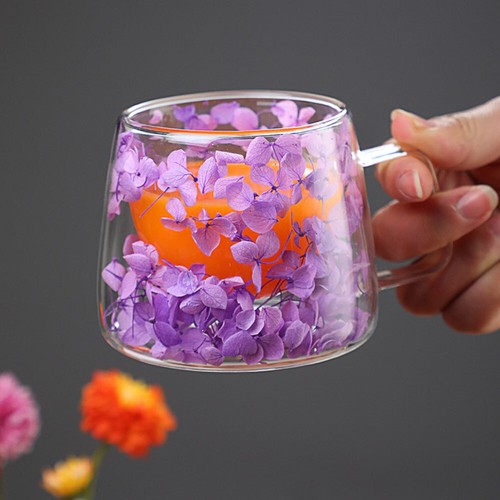 Taza de vidrio de flores secas aisladas de doble pared taza de café de té de leche con mango - Imagen 14 de 43