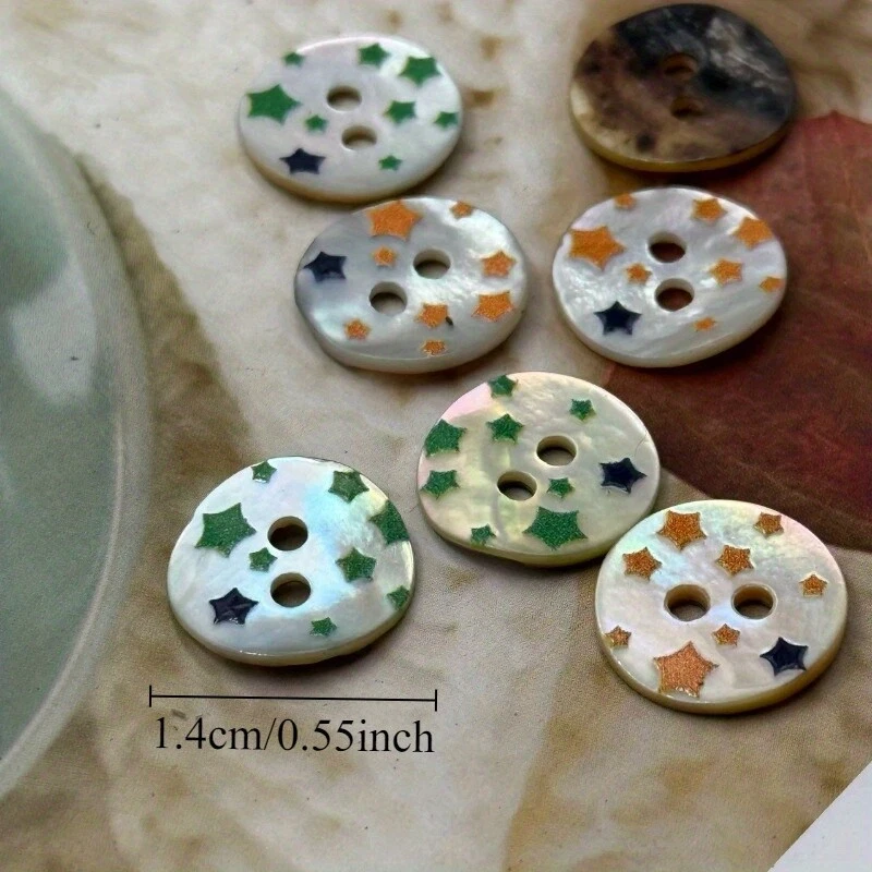 10pcs Star Natural Shell Flat Button 2-hole DIY Shirt Sewing Craft 14mm - Image 2 of 4