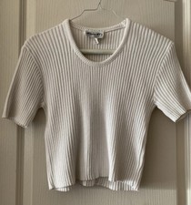 Glory US VTG 90s Cropped White Top Light Sweater Short Sleeve Med Made In USA