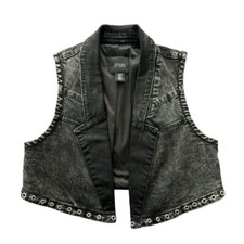 Vintage Guess Black Denim Cropped Vest With Silver Grommets X-SMALL 