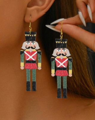 Christmas Nutcracker  Earrings Festive Multicolor Wooden