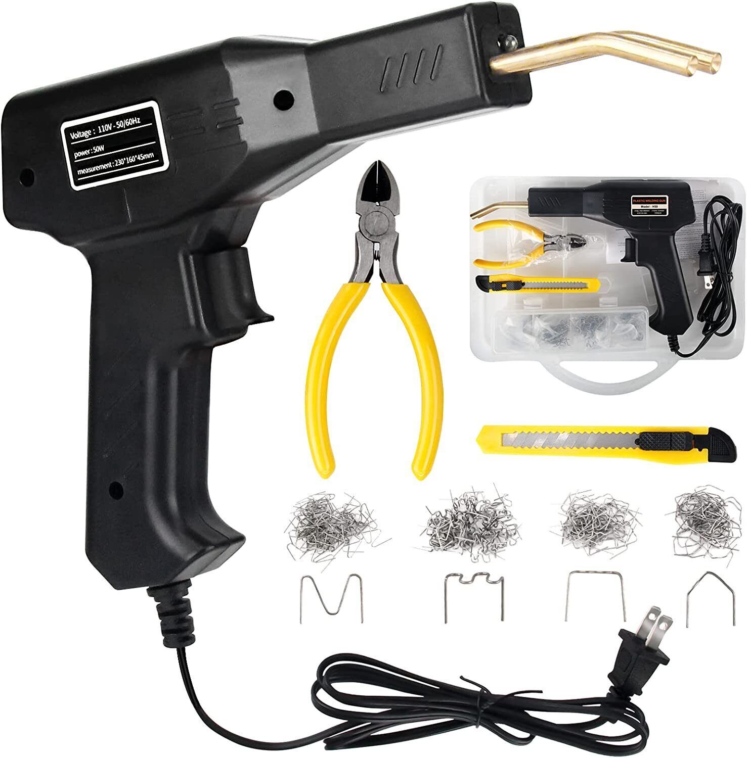 Hot Stapler Car Bumper Fender Fairing Welder Gun Plastic Repair Kit +200 Staples-image