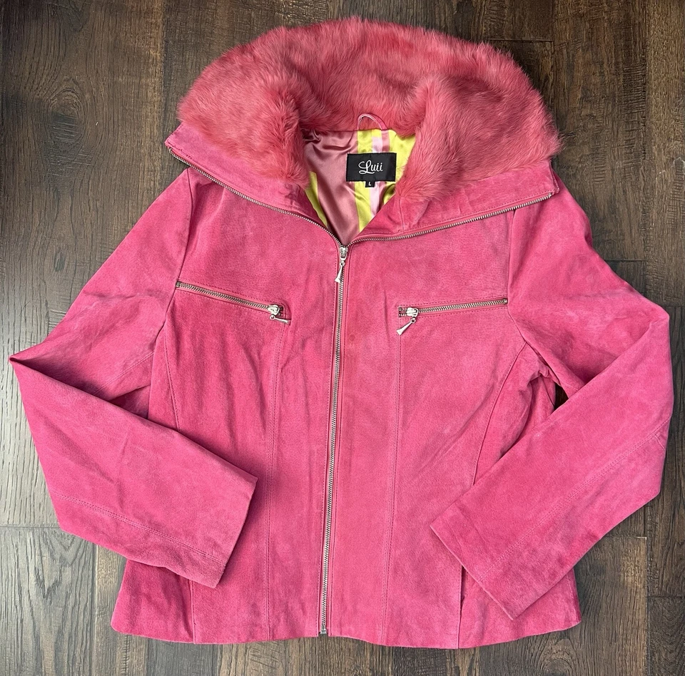 De Colección Chaqueta de Cuero Gamuza Rosa Caliente Piel de Conejo Mean Girls Regina Grande Y2K Nueva de Lote Antiguo Foto 2 de 4