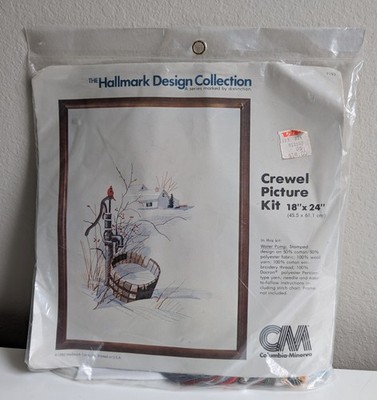 Columbia-Minerva crewel kit 7193 water pump cardinal winter vintage Hallmark