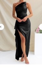 NEW TIGERMIST BLACK ONE SHOULDER SATIN MAXI EVENING FORMAL DRESS 6 8 10 12