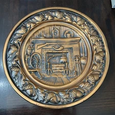 Vintage Coopercraft Guild Art, Copper Plate Country Fireplace Wall Decor 11"