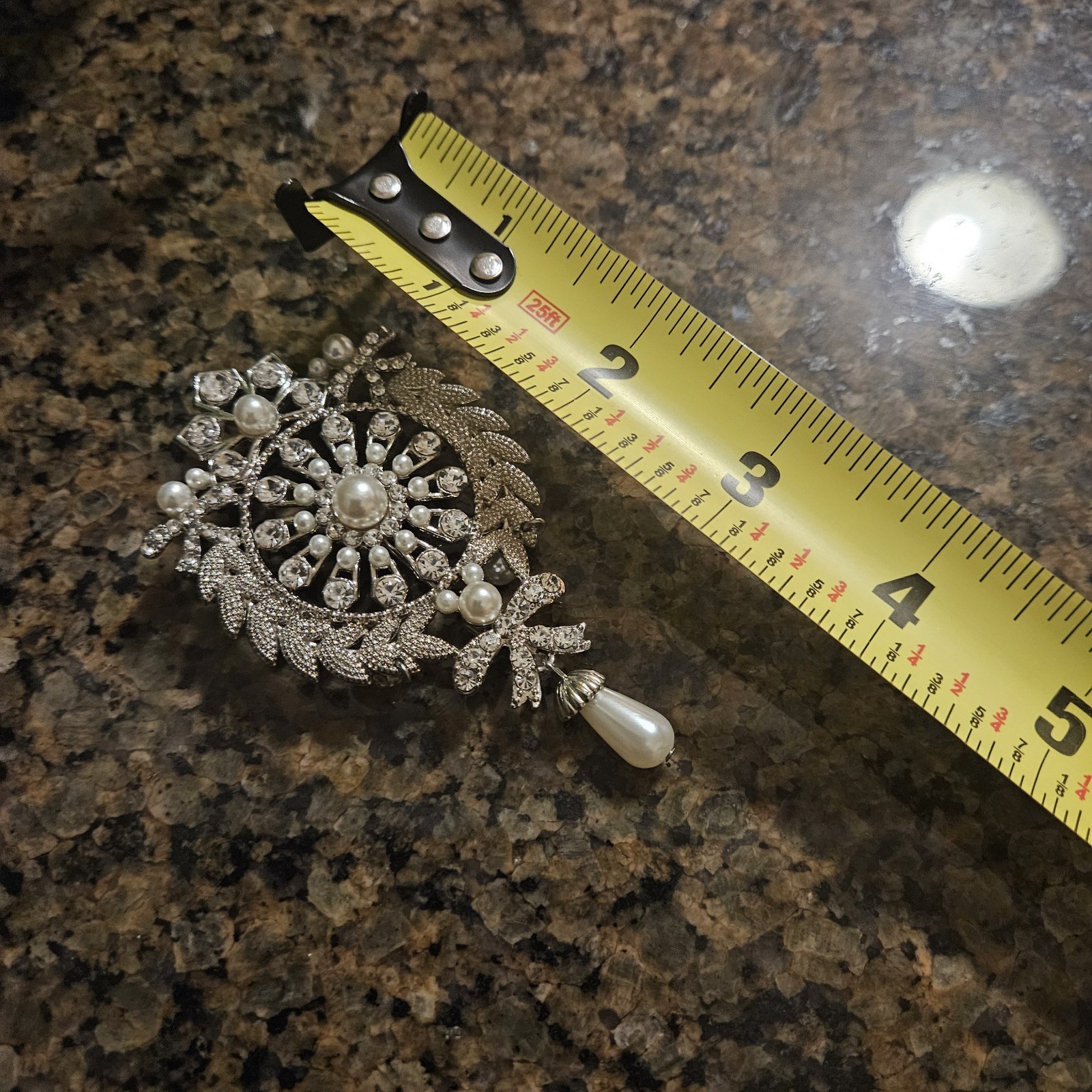 Large Statement Brooch Silver Tone Clear Crystal … - image 2