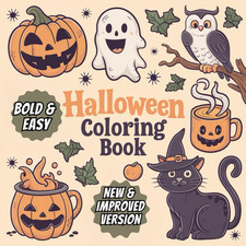 Halloween Coloring Book: Bold Easy Designs for Kids and Adults Featuring 40