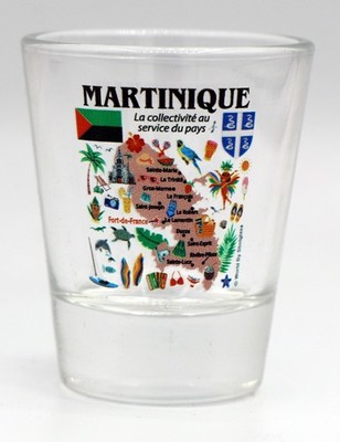 MARTINIQUE MAP AND ATTRACTIONS COLLAGE SHOT GLASS SHOTGLASS