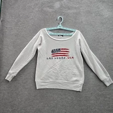 Alo Women Sweatshirt SMALL White Graphic Print Flag Las Vegas Long Sleeve