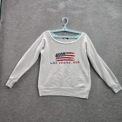 Alo Women Sweatshirt SMALL White Graphic Print Flag Las Vegas Long Sleeve |  eBay