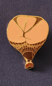 DATE? " BOTTOMS UP." Special Shape hot air balloon pin  "S/H COMB"