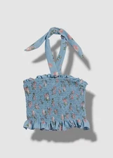 $76 FBZ Kids Girl's Blue Linen Blend Smocked Ruffle Trim Tank Top Size L