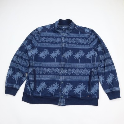 Tommy Bahama Bomber Jacket Mens XL Indigo Blue Full Zip Tropical Coastal