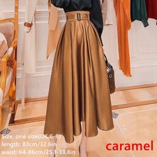 Damen Satin Mittellang Röcke Plissee A-Linie Swing Hohe Taille Locker Vintage