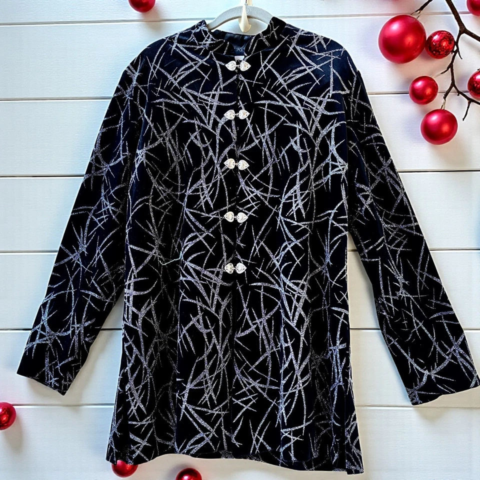 J.B.S. Ltd Evening Jacket Black Velvet Silver Sparkle Buckles Womens XL New - Image 2 of 4
