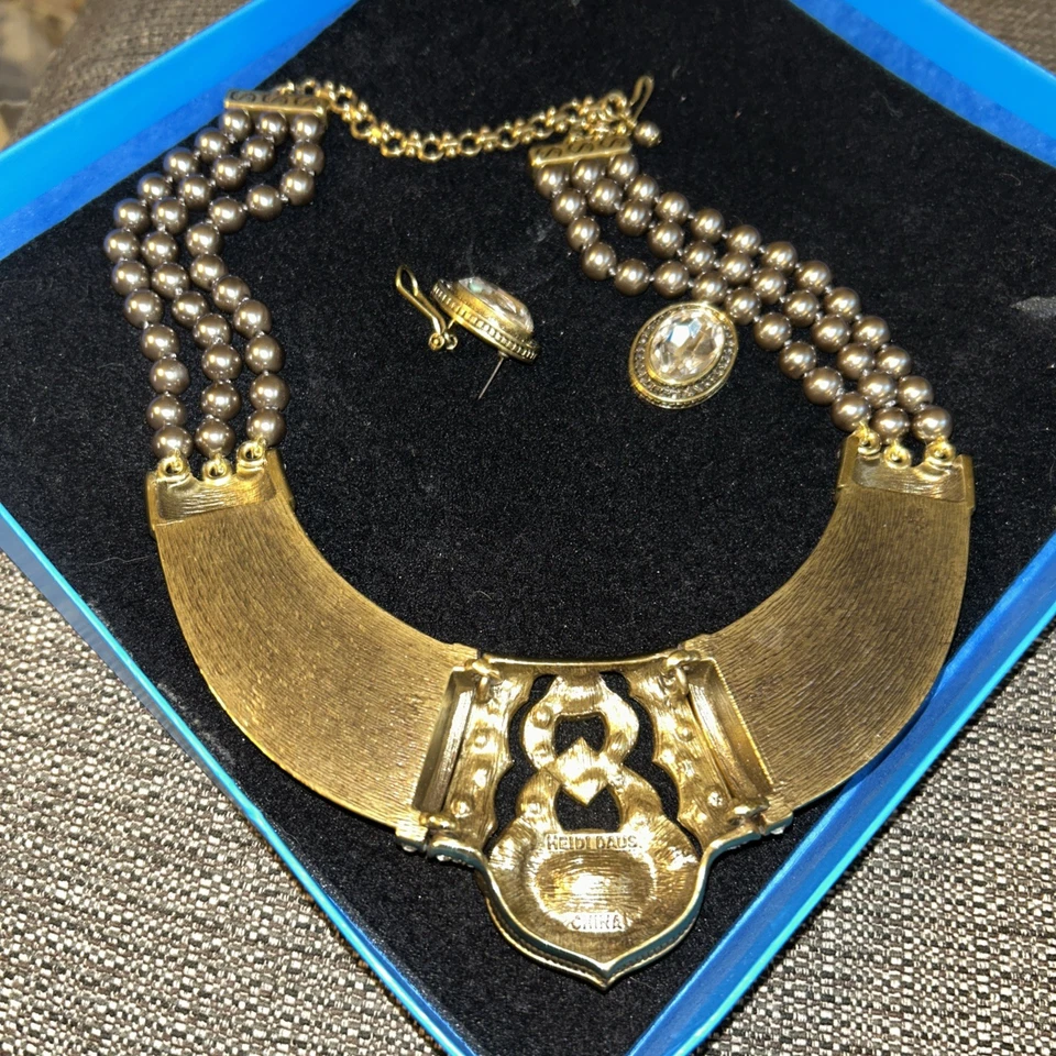 Ожерелье и серьги Heidi Daus в стиле ар-деко с люцитом, кристаллами и серым жемчугом - Изображение 3 из 3