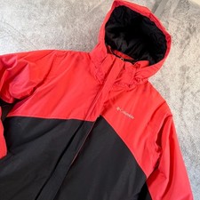 Columbia Omni-Tech Winter Jacket Youth 14/16 Red Black Hooded Coat