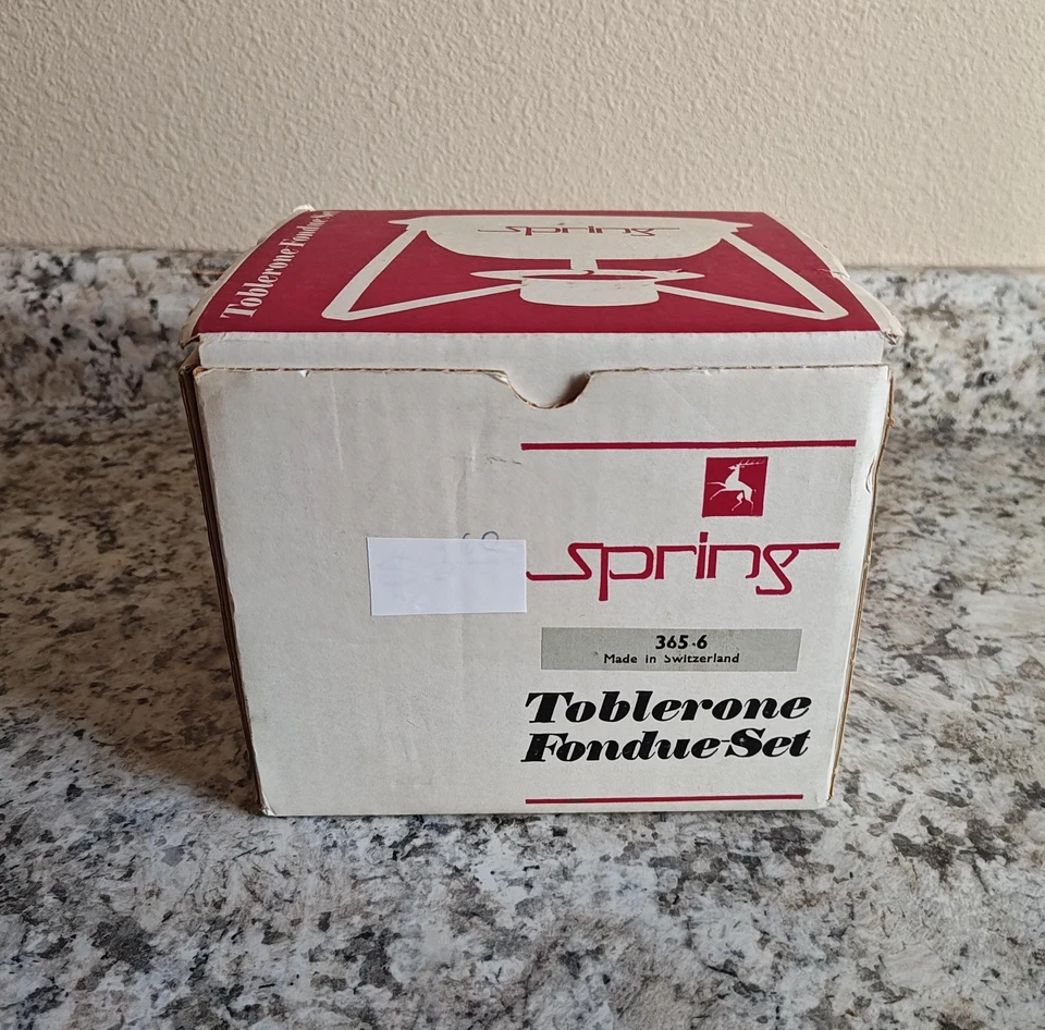 Spring Toblerone Fondue Set Ceramic Bowl Metal Stand 365.6 Made Switzerland - Image 2 of 4