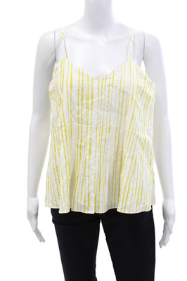 Odeeh Womens Cotton Striped Sleeveless V-Neck Tank Top Yellow Size 36