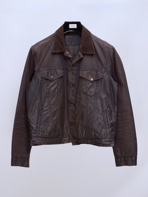 Men's EDWIN Blitz Motorcycles Bronco Brown Cotton Waxed Button Trucker Jacket L
