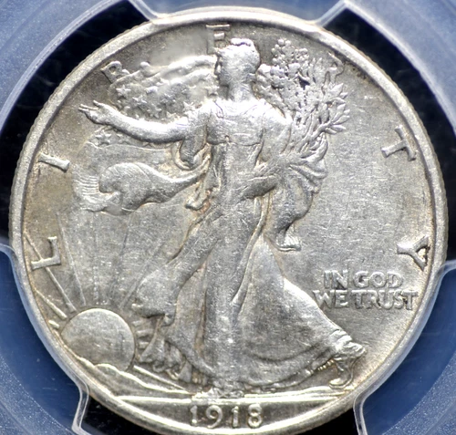 1918 S WALKING LIBERTY HALF DOLLAR PCGS VF 35 GLOSSY OFF WHITE WITH REMAINING
