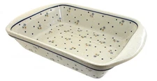 Blue Rose Polish Pottery Country Meadow Large Rectangular Baker with Handles