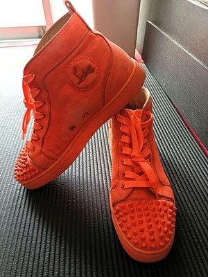 Christian Louboutin Studded Sneakers Orange Suede Men Auth