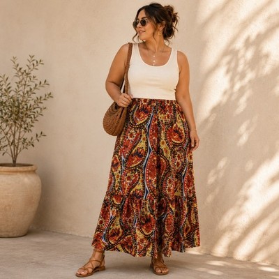 Nine West Maxi Skirt Paisley Chiffon Tiered Boho Festival Size 14