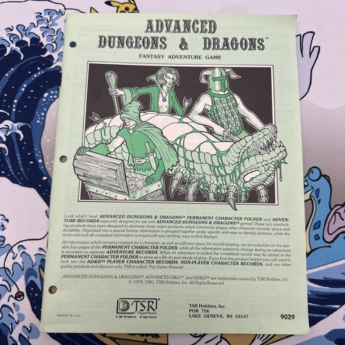 TSR Advanced Dungeons & Dragons Adventure Records Sheets Booklet 9029
