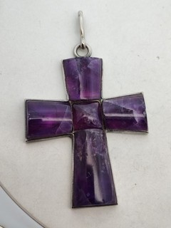 William Spratling Taxco Mexico Sterling Silver Carved Amethyst Cross Pendant
