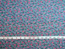 1 yd 100 Cotton Fabric Turquoise Green with Flowers in Pinks Purples