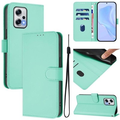 Für Redmi Note 11T Pro+ 5G Unifarbenes Leder Case mit Kordelzug (Mentgrün