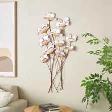 Celina 38 In. X 19 In. Pink Metal Floral Wall Decor with Copper Stems