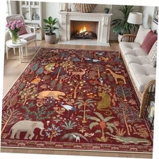  Jungle Print Washable Area Rugs 5x7, Soft Rugs for Living Room Ultra-Thin Non 