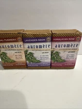 AUROMERE 3 Bar Soap Set SANDAL-TURMERIC LAVENDER-NEEM HIMALAYAN ROSE 2.75oz each