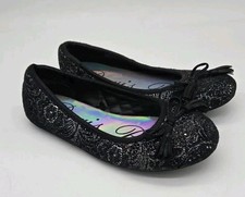Paris Blues Darla Girls 1 Shoes Black Slip On Classic Flats Bows Metallic Floral