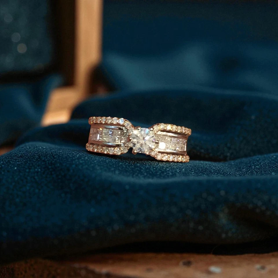 1,45 Cts F/VS1 Runde Prinzess GIA-zertifiziert Diamanten Verlobung Ring 14K Gold - Bild 2 von 4