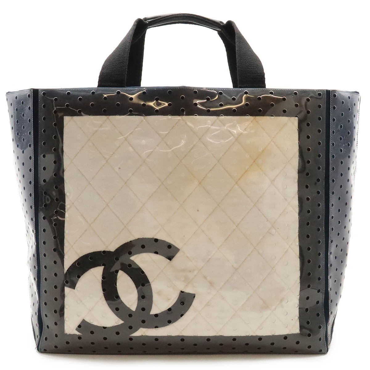 CHANEL Coco Mark Navy Vinyl Canvas Large Sports Tote Bag