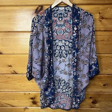 Mahila Anthropologie Womens Purple Motif Boho Paulina Cocoon Kimono Cardigan OS