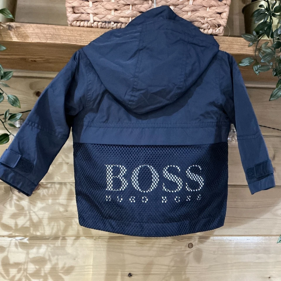 HUGO BOSS Navy Coat With Hood 9mths - Image 2 of 4