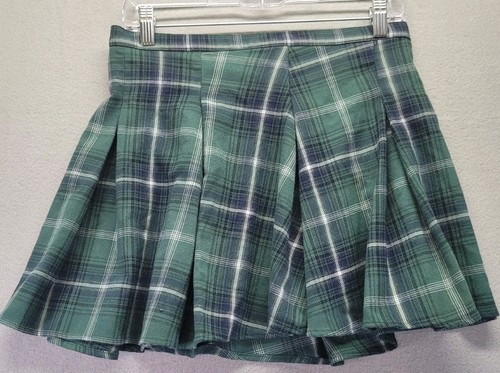 SO Girls Green Black White Plaid Pleated Mini Skirt Size 9