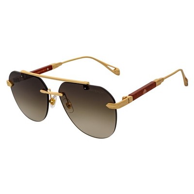Maybach Rimless Round Metal Aviator Sunglasses Gold Frame Amber Fade Lens MH13