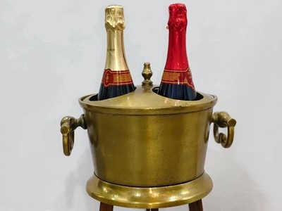 Antiker Wein- & Bierkühler Eimer mit Deckel - 3 Flaschenhalter, Vintage Bar