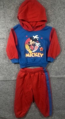 Vtg Disney Mickey Mouse Baby Pull Over Hoodie And Pants Set Size 24M Blue Red