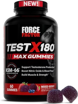 Force Factor Test X180 Max Gummies,Testosterone Booster Supplement for Men,w/KSM