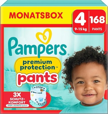 Pampers Premium Protection Pants Größe 4, 168 Windeln, 9kg-15kg, Mit 360°