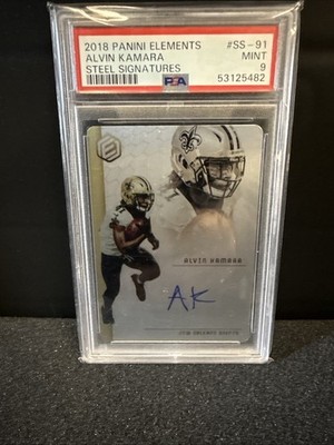 2018 Panini Elements - Signatures Alvin Kamara #SS-91 Steel /199 (AU)  PSA 9