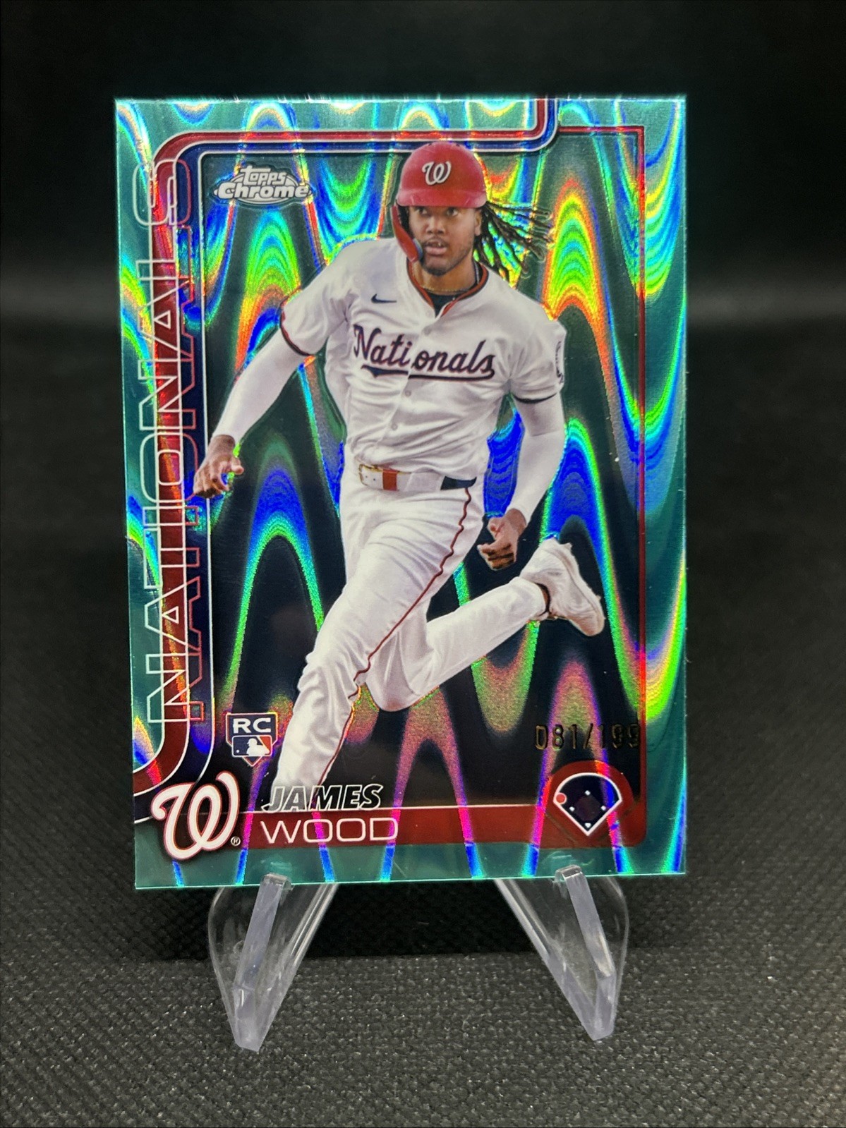 2025 Topps Chrome #132 James Wood /199 Aqua Raywave Refractor RC Rookie Card